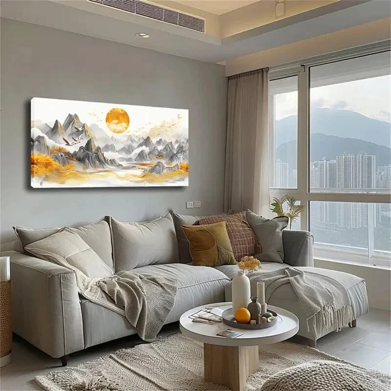 Golden Geese Sun Landscape Wall Art Canvas Office Home Room Framed 120x60cm