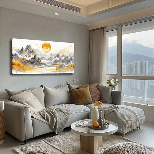 Golden Geese Sun Landscape Wall Art Canvas Office Home Room Framed 120x60cm