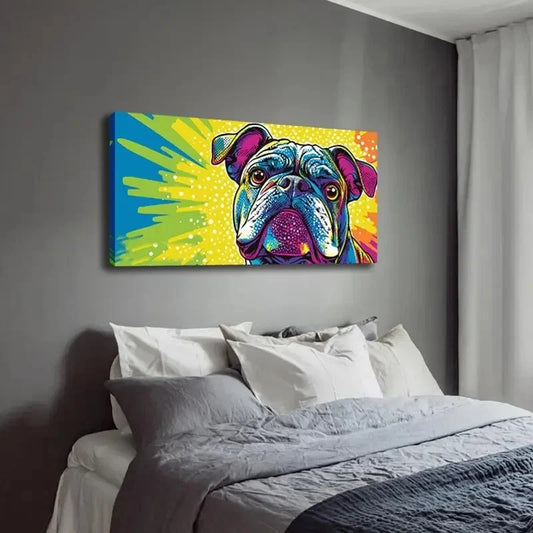 Vibrant Watercolor Bulldog Wall Art Canvas Office Home Room Framed 120x60cm