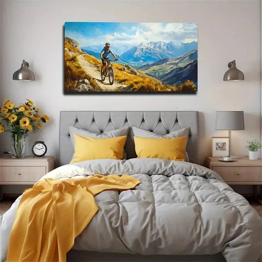 Ride A Bike Across The Hill Wall Art Canvas Office Home Room Framed 120x60cm