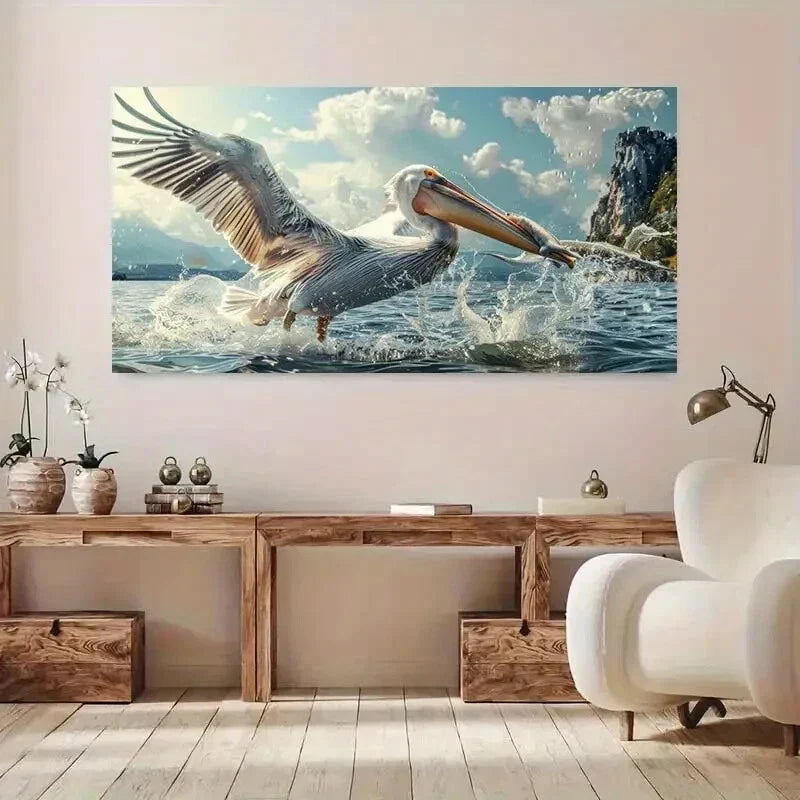 Pelican Bird and Ocean Sky wall canvas office home room framed 120x60cm