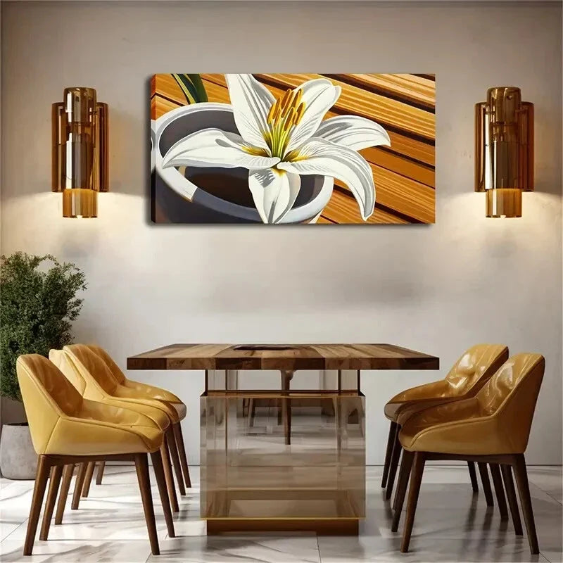 Blooming Lilies Gray-White Wall Art Canvas Office Home Room Framed 120x60cm