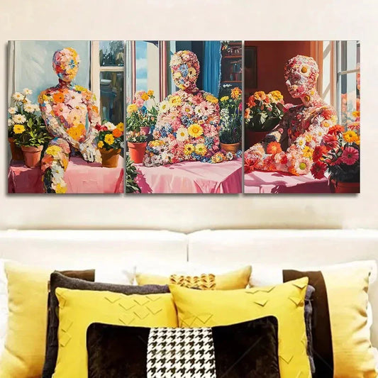 3pcs People made of flowers Wall Art Set Canvas Framed 40x60cm - High Quality Print 100% Australian Made Wall Canvas Ready to Hang