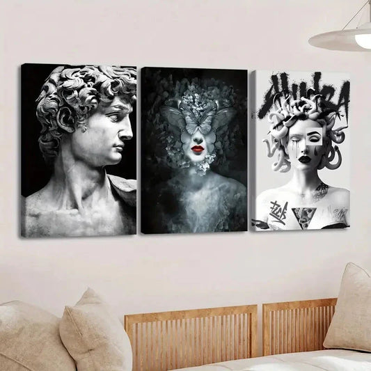 3pcs Elegant Abstract Men Women Black White Red Wall Art Set Canvas Framed 40x60cm - High Quality Print 100% Australian Made Wall Canvas Ready to Hang