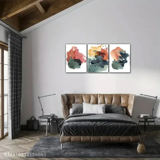 3pcs Artistic Accent Abstract Art Deco Poster Metal Print Ready to Hang Art