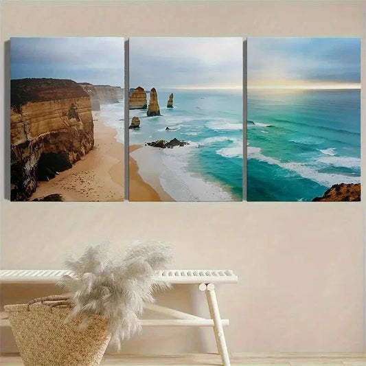 3pcs Showcasing Seaside Beach Metal Print Ready to Hang Art