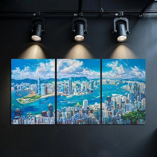 3pcs Abstract White Clouds Blue Sky Buildings Metal Print Ready to Hang Art