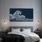 Dark Blue & White Line-Drawn Wall Art Canvas Office Home Room Framed 80x45cm
