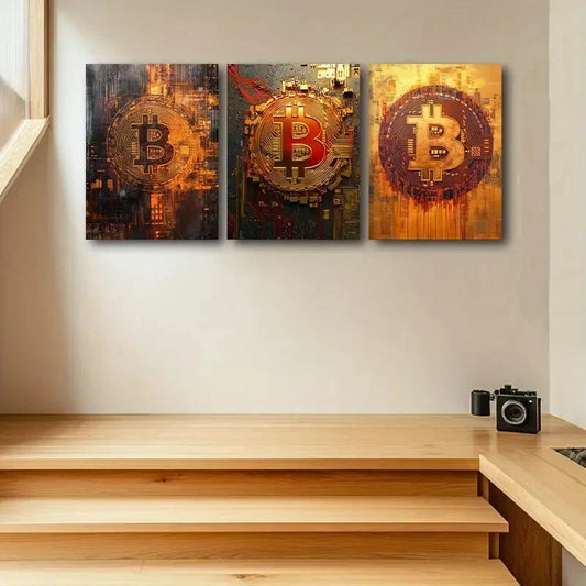 3pcs The Bitcoin logo Design Metal Print Ready to Hang Art