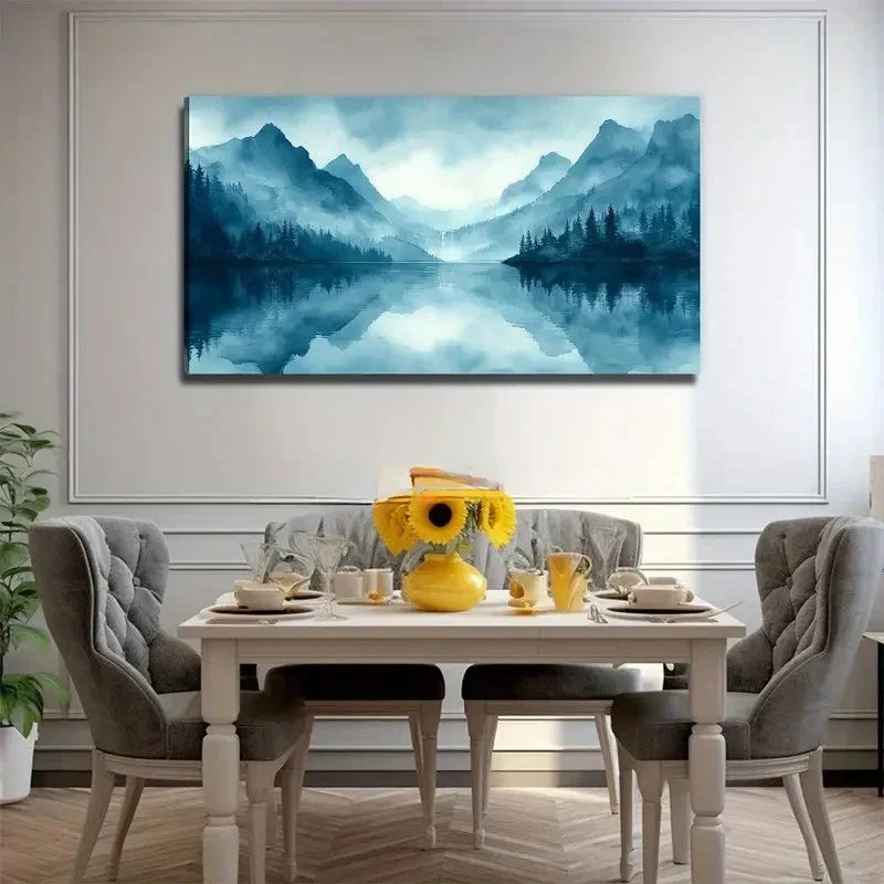 Serene Mountain And Water Wall Art Canvas Office Home Room Framed 80x45cm
