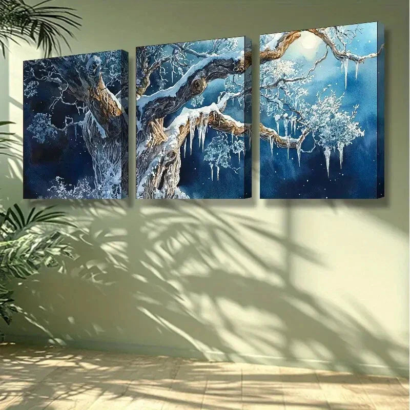 3pcs The cold tree. Painting Wall Art Set Canvas Framed 40x60cm - High Quality Print 100% Australian Made Wall Canvas Ready to Hang