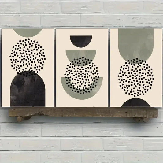 3pcs Minimalist Black & Gray Polka Dot Design Metal Print Ready to Hang Art