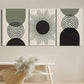 3pcs Geometric Abstract Green Plant Motifs Metal Print Ready to Hang Art