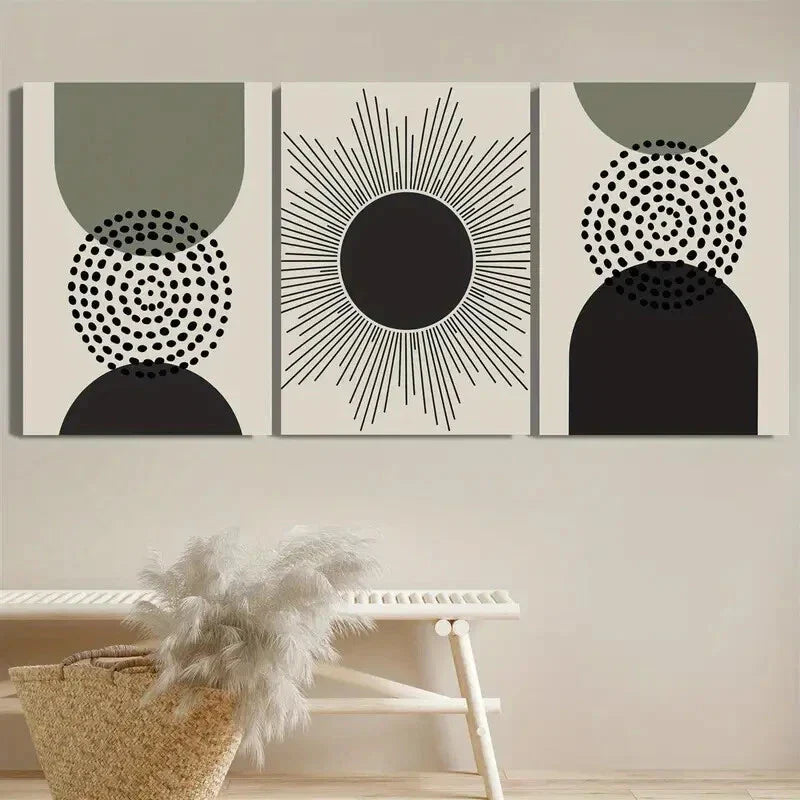 3pcs Geometric Abstract Green Plant Motifs Metal Print Ready to Hang Art