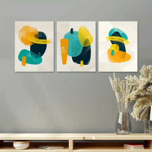 3pcs Minimalist Yellow And Blue Hues Design Metal Print Ready to Hang Art