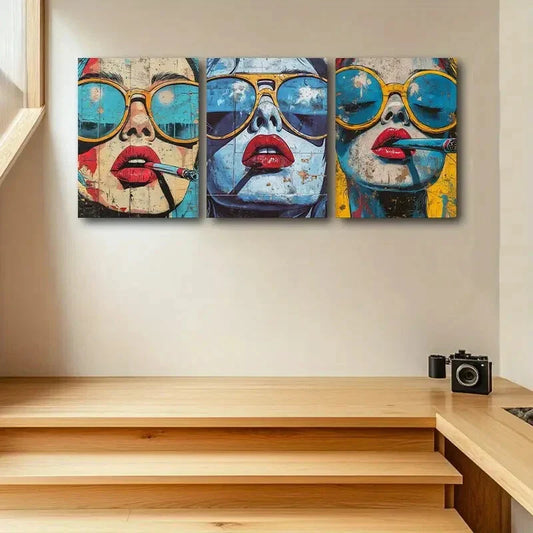 3pcs Retro Chic Vintage Style with Distressed Hues Metal Print Ready to Hang Art