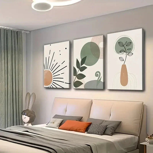3pcs Bohemian Style with Green Tones Wall Art Set Canvas Framed 40x60cm - High Quality Print 100% Australian Made Wall Canvas Ready to Hang