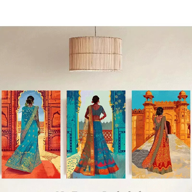 3pcs Elegant Traditional Women in Cultural Attire Canvas Framed 40x60cm - High Quality Print 100% Australian Made Wall Canvas Ready to Hang