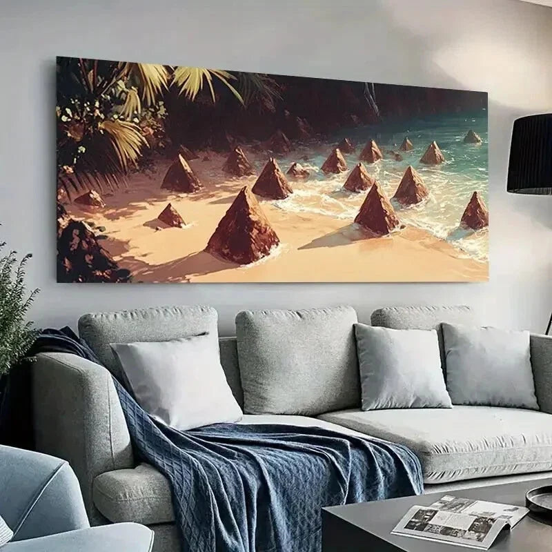 Beach with Rock Formations wall canvas office home room framed 120x60cm