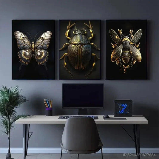 3pcs Butterfly Beetle Bee Animal Decoration Metal Print Ready to Hang Art