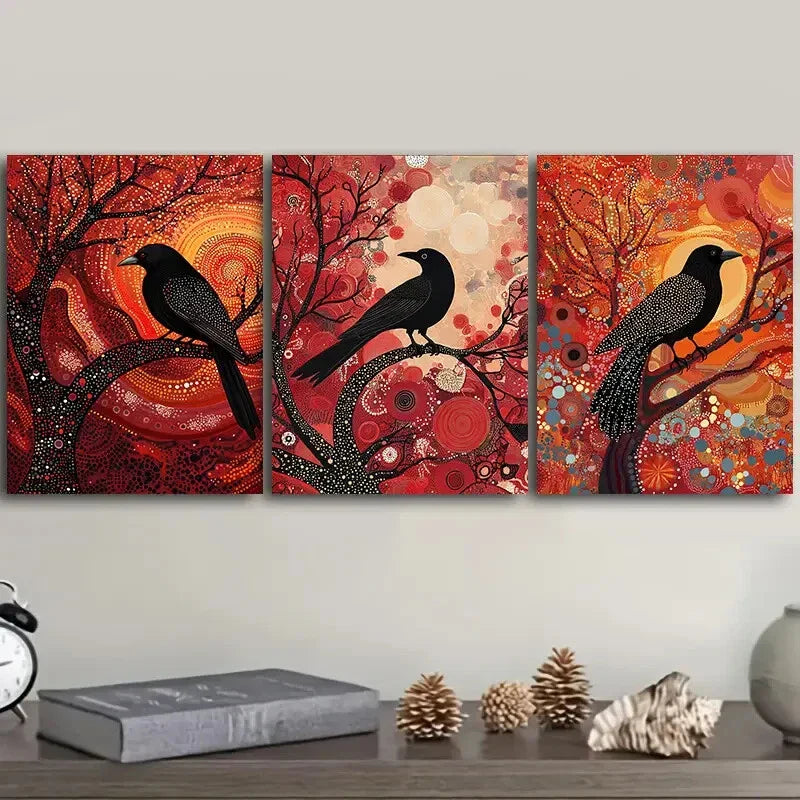 3pcs The psychic crow Wall Art Set Canvas Framed 40x60cm - High Quality Print 100% Australian Made Wall Canvas Ready to Hang