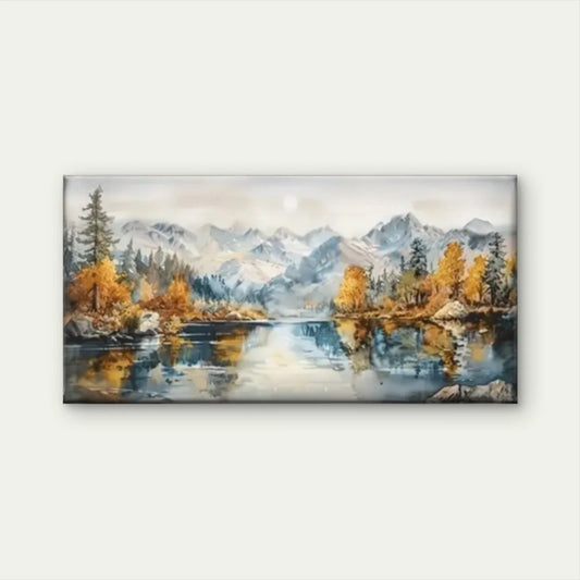 Mountain Lake Mountain Trees Wall Art Canvas Office Home Room Framed 80x45cm