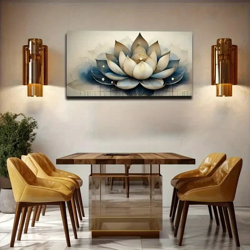 Elegant Lotus Flower Golden Wall Art Canvas Office Home Room Framed 120x60cm