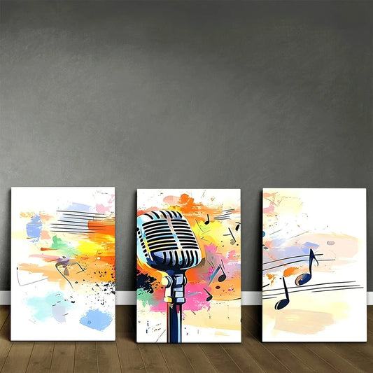3pcs Vibrant Musical Microphone Artwork Metal Print Ready to Hang Art