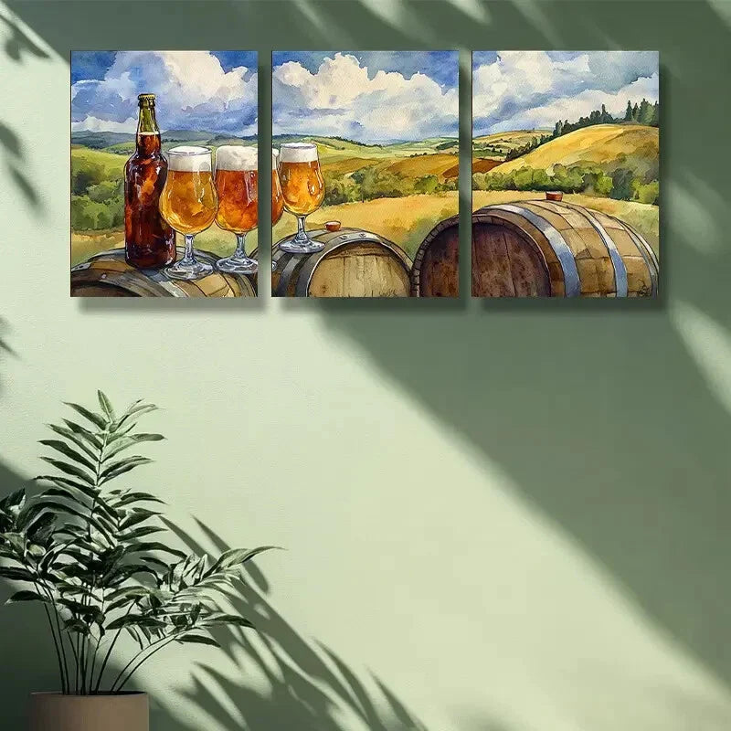 3pcs Wine glass, wine Art Painting  Metal Print Ready to Hang Art