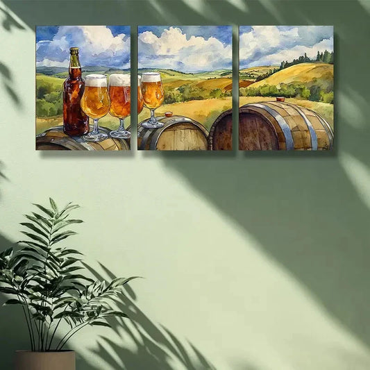 3pcs Wine glass, wine Art Painting  Metal Print Ready to Hang Art
