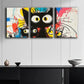 3pcs Abstract Cute Black Cat Colorful Perfect Wall Art Set Canvas Framed 40x60cm - High Quality Print 100% Australian Made Wall Canvas Ready to Hang