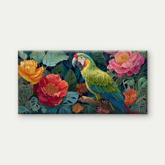 Tropical Parrot Jungle Wall Art Canvas Office Home Room Framed 80x45cm