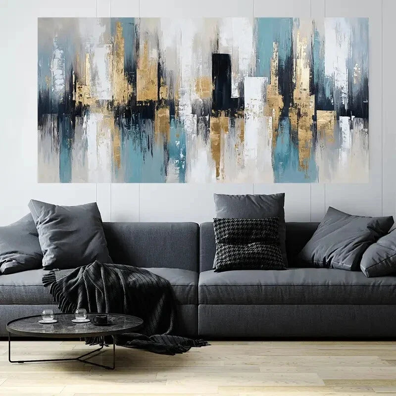 Abstract Golden City Reflection Wall Art Canvas Office Home Room Framed 120x60cm