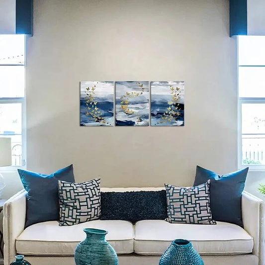 3pcs Golden Butterfly Abstract  Metal Print Ready to Hang Art