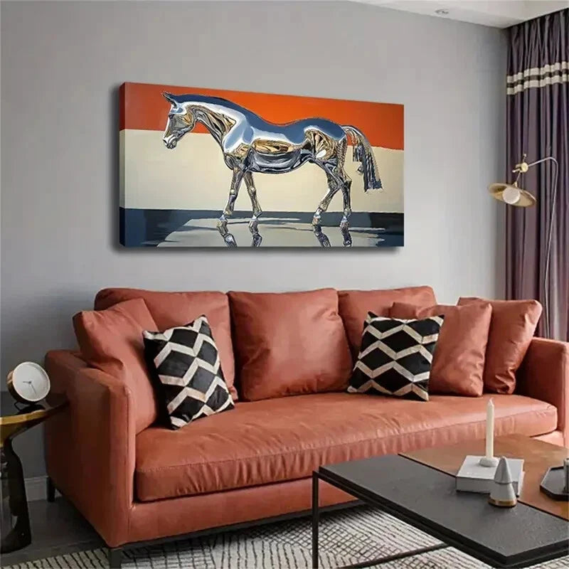 Horse with A Metallic Luster Wall Art Canvas Office Home Room Framed 120x60cm