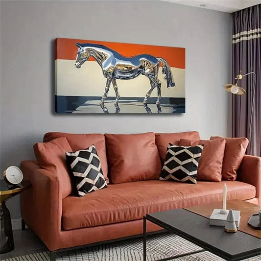 Horse with A Metallic Luster Wall Art Canvas Office Home Room Framed 120x60cm