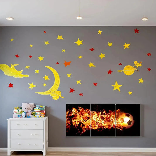 3pcs Cool Fire Soccer Sport Football Metal Print Ready to Hang Art
