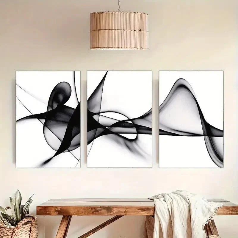 3pcs Elegant Black & White Abstract Decoration Metal Print Ready to Hang Art