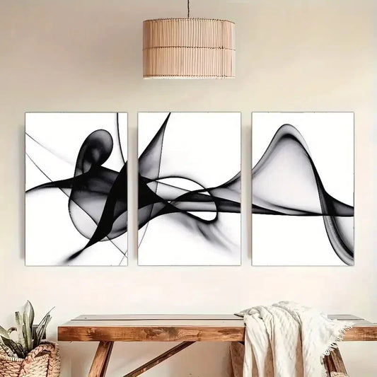 3pcs Elegant Black & White Abstract Decoration Metal Print Ready to Hang Art
