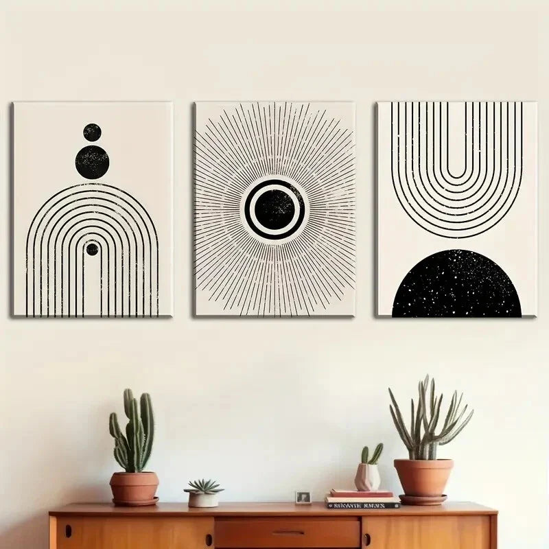 3pcs Abstract Geometric Line Designs Metal Print Ready to Hang Art