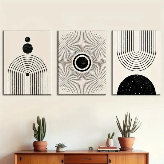 3pcs Abstract Geometric Line Designs Metal Print Ready to Hang Art