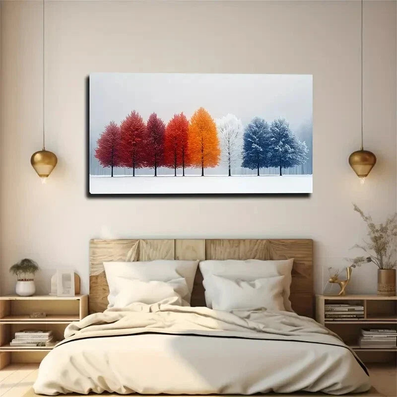 Winter Snowfall Vibrant Tree Wall Art Canvas Office Home Room Framed 120x60cm