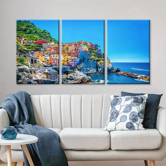 3pcs  Traditional Port Mediterranean Sea Cinque  Metal Print Ready to Hang Art
