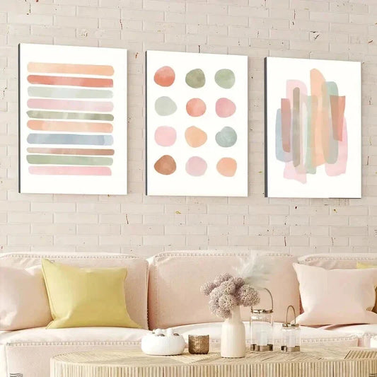 3pcs Abstract Geometric Beige Bold Lines Colour Wall Art Set Canvas Framed 40x60cm - High Quality Print 100% Australian Made Wall Canvas Ready to Hang
