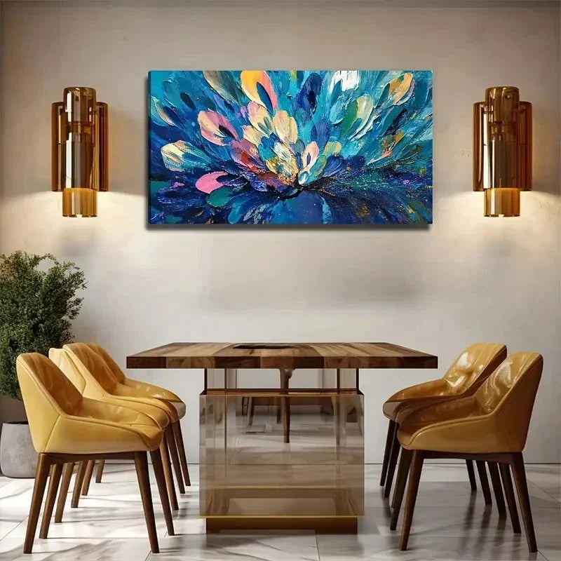 Abstract Peacock Feather Wall Art Canvas Office Home Room Framed 120x60cm