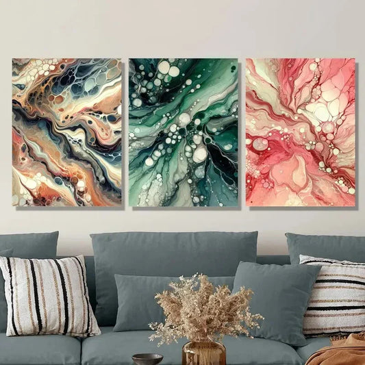 3pcs Abstract fluid texture art, marble  Metal Print Ready to Hang Art