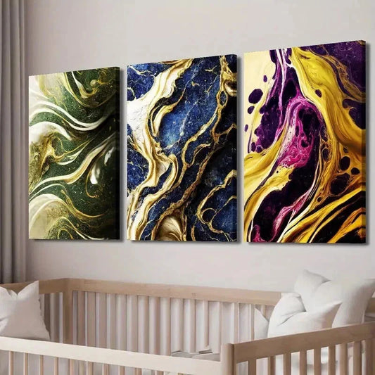3pcs Stylish Golden Marble Texture Decor Wall Art Set Canvas Framed 40x60cm - High Quality Print 100% Australian Made Wall Canvas Ready to Hang