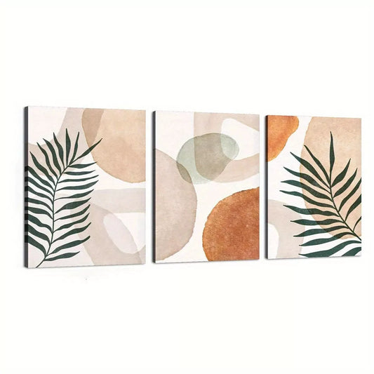 3pcs Warm Neutral Tones Abstract Shapes  Wall Art Set Canvas Framed 40x60cm - High Quality Print 100% Australian Made Wall Canvas Ready to Hang