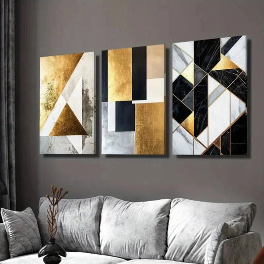 3pcs Abstract Black & Golden Marble Texture Wall Art Set Canvas Framed 40x60cm - High Quality Print 100% Australian Made Wall Canvas Ready to Hang