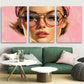 3pcs Cute Girl Portrait in Pink Background Metal Print Ready to Hang Art